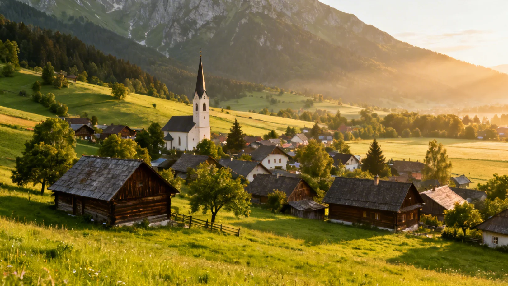 Village traditionnel slovaque dans une vallée verdoyante